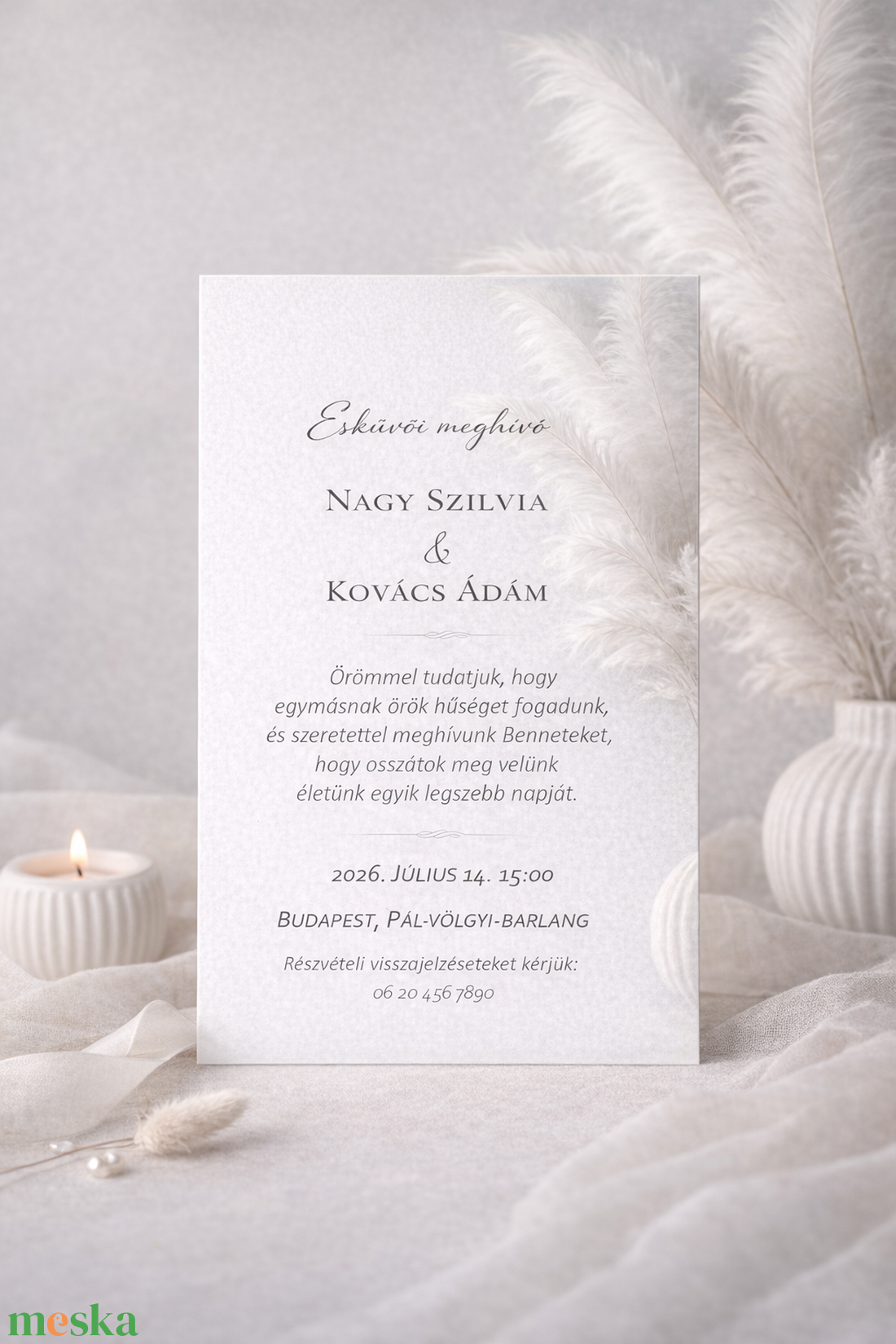 Elegáns pampafű esküvői meghívó - esküvő - meghívó & kártya - meghívó - Meska.hu
