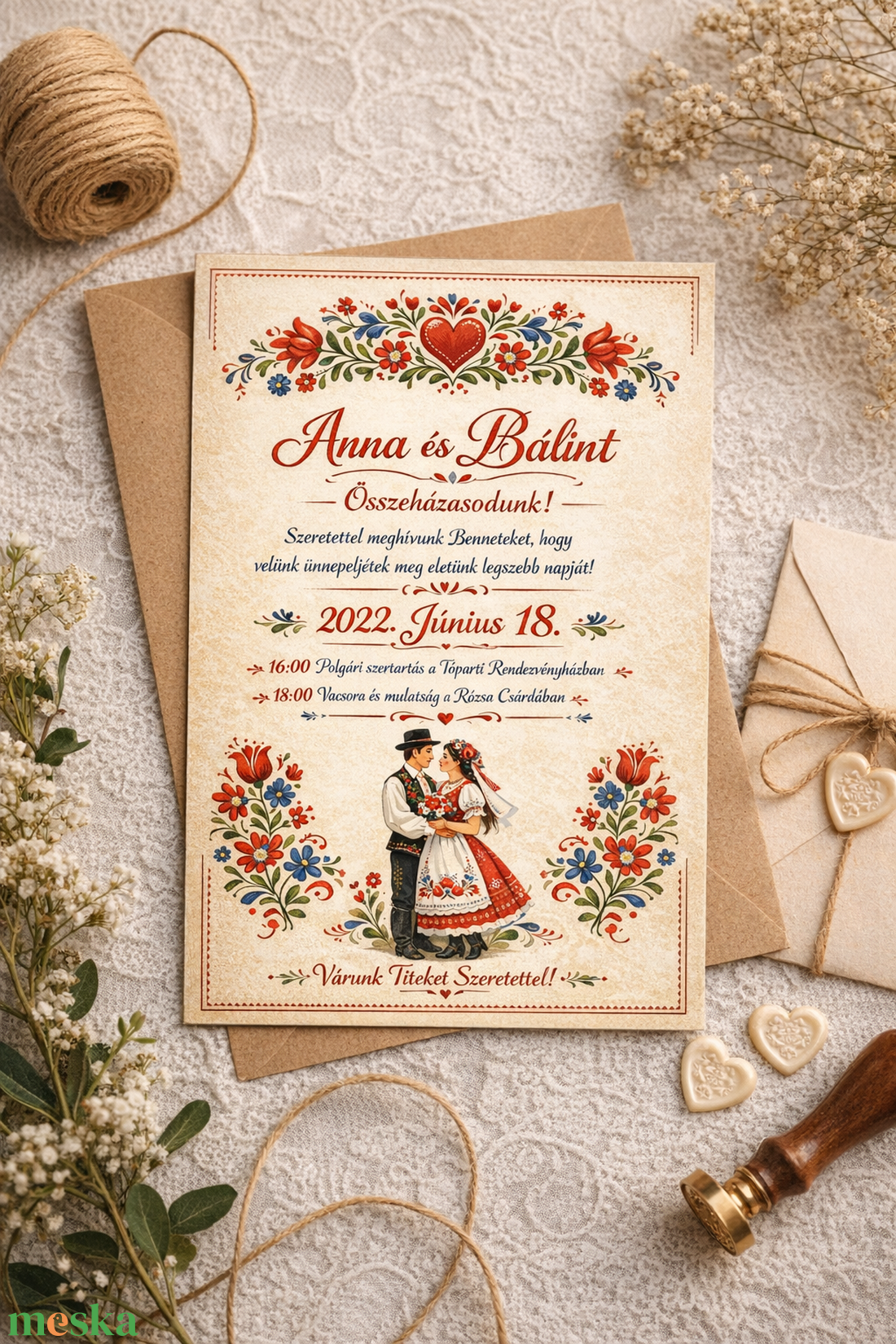 Hagyományörző esküvői meghívó - esküvő - meghívó & kártya - meghívó - Meska.hu