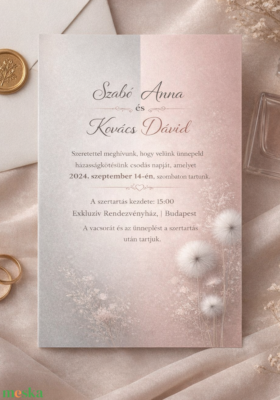 Pasztel pitypang esküvői meghívó - esküvő - meghívó & kártya - meghívó - Meska.hu