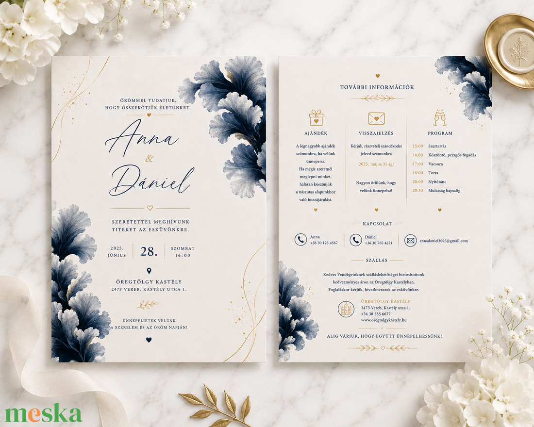 Royal Bloom � Elegáns Kétoldalas Esküvői Meghívó - esküvő - meghívó & kártya - meghívó - Meska.hu