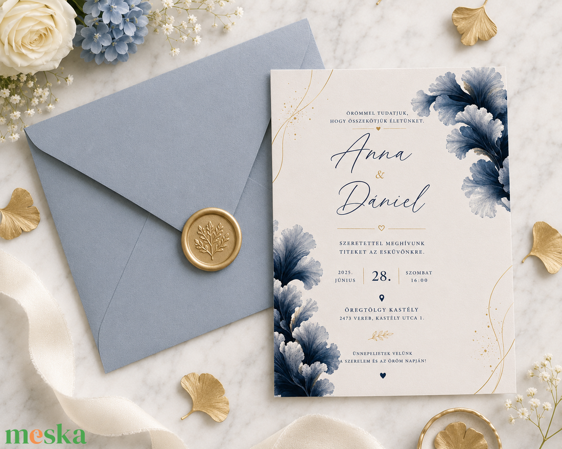 Royal Bloom � Elegáns Kétoldalas Esküvői Meghívó - esküvő - meghívó & kártya - meghívó - Meska.hu