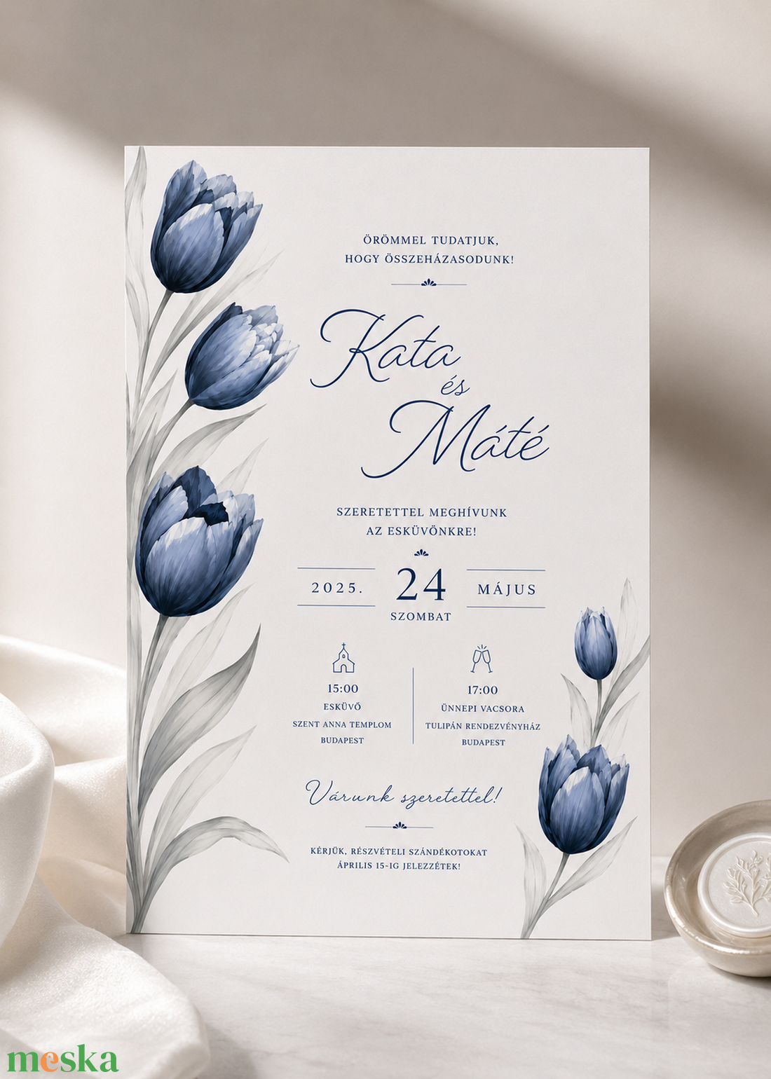 Kék Tulipán Románc � Kétoldalas Esküvői Meghívó - esküvő - meghívó & kártya - meghívó - Meska.hu