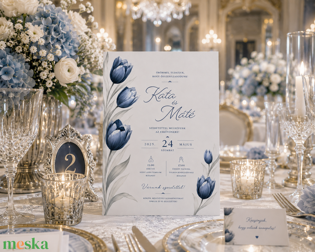 Kék Tulipán Románc � Kétoldalas Esküvői Meghívó - esküvő - meghívó & kártya - meghívó - Meska.hu