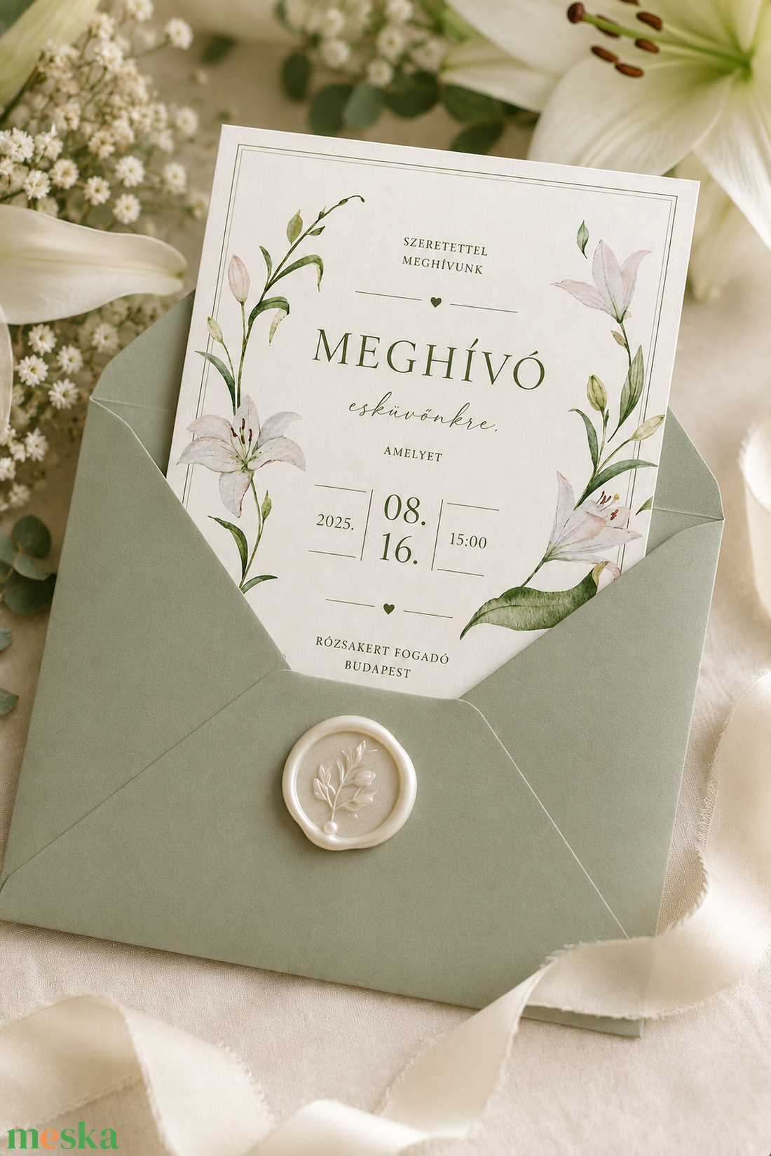 Fehér Liliom Kertje - esküvő - meghívó & kártya - meghívó - Meska.hu