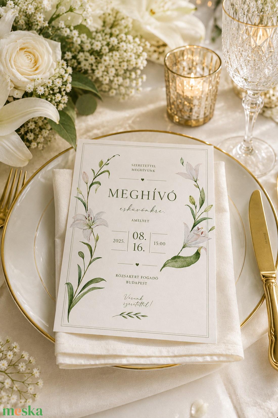 Fehér Liliom Kertje - esküvő - meghívó & kártya - meghívó - Meska.hu