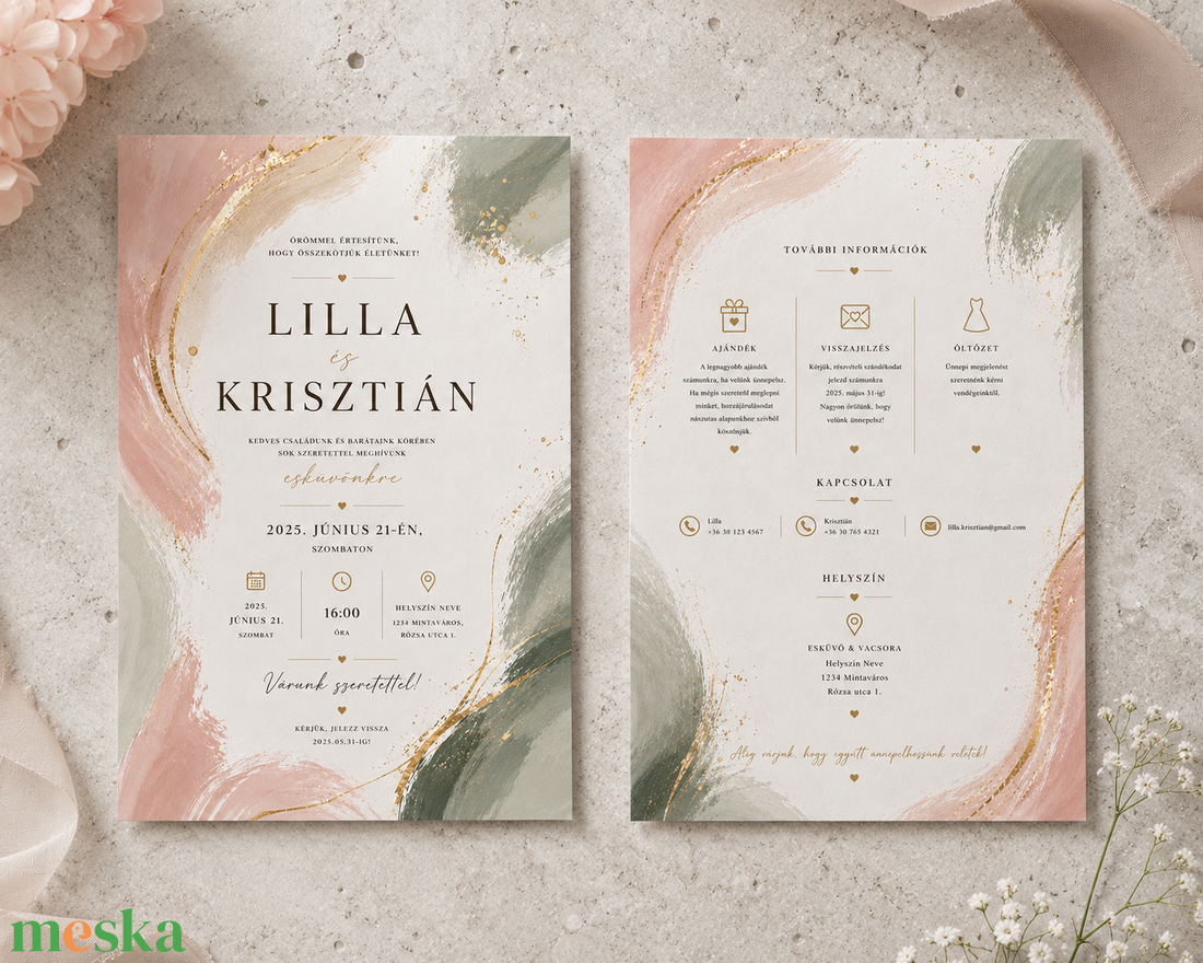 Blush Harmony - esküvő - meghívó & kártya - meghívó - Meska.hu