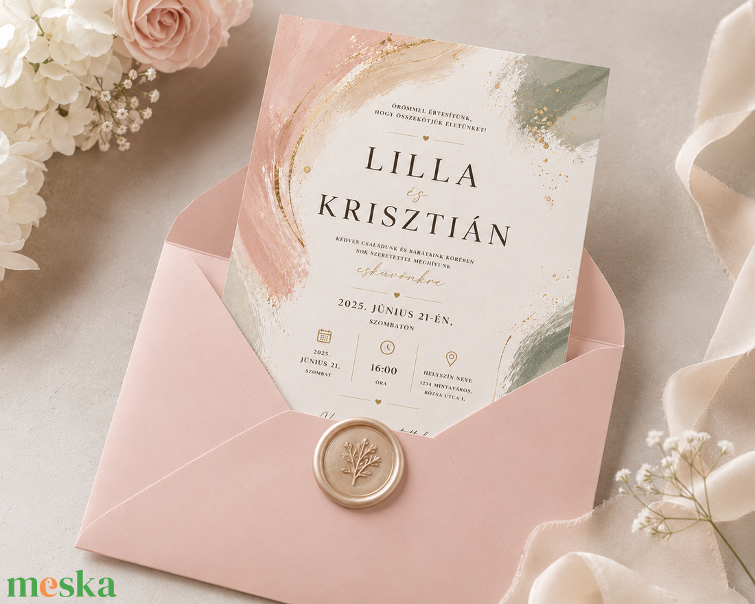Blush Harmony - esküvő - meghívó & kártya - meghívó - Meska.hu