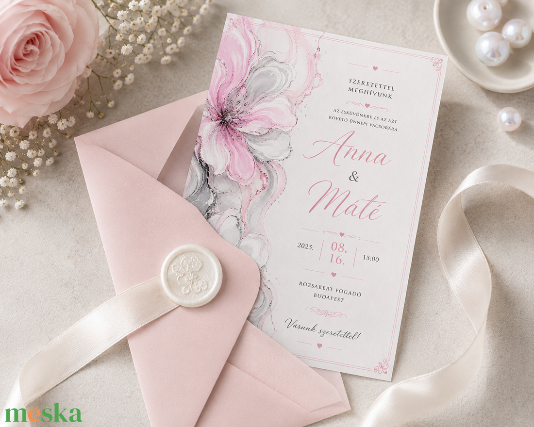 Rózsakvarc Elegancia - esküvő - meghívó & kártya - meghívó - Meska.hu