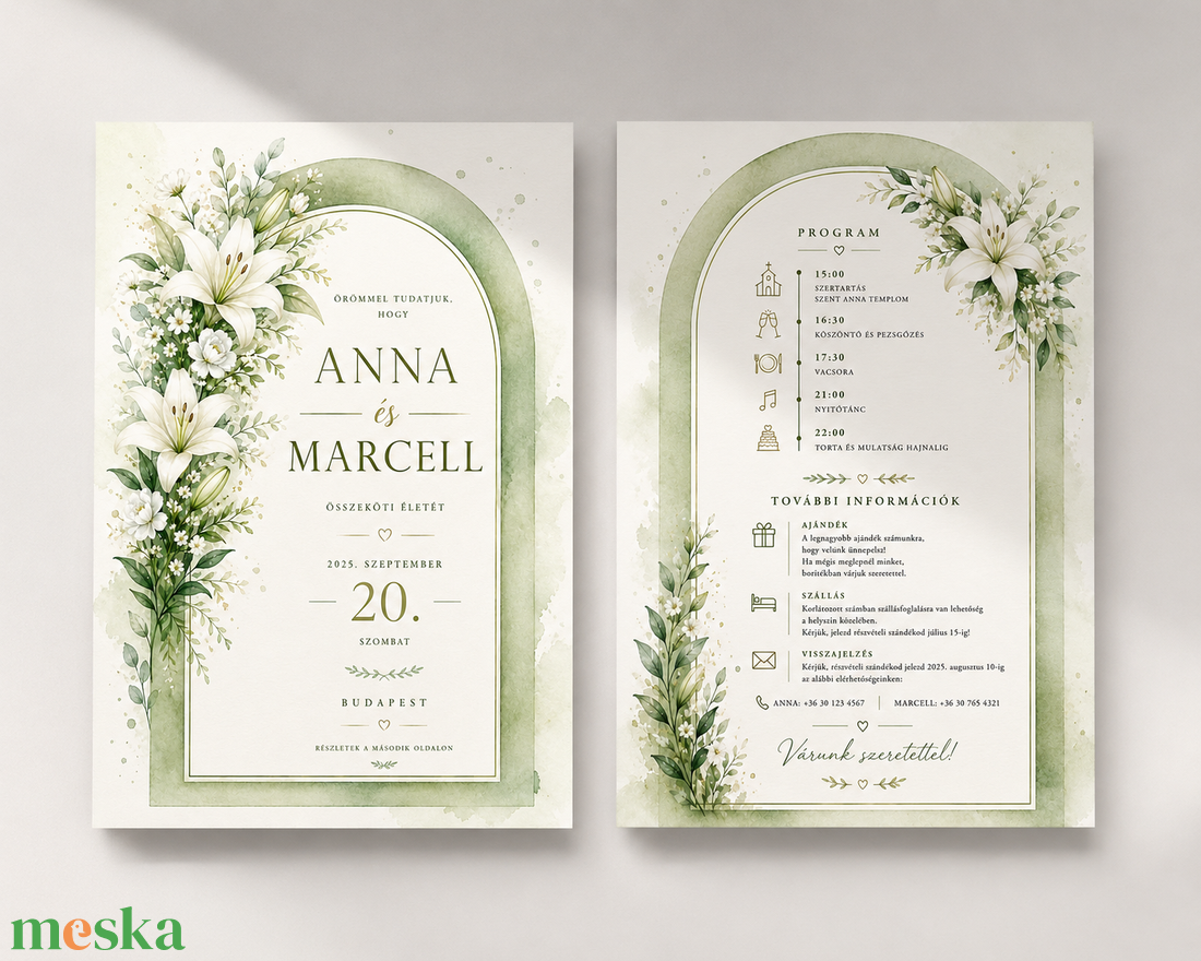 Liliomliget Elegancia Esküvői Meghívó - esküvő - meghívó & kártya - meghívó - Meska.hu