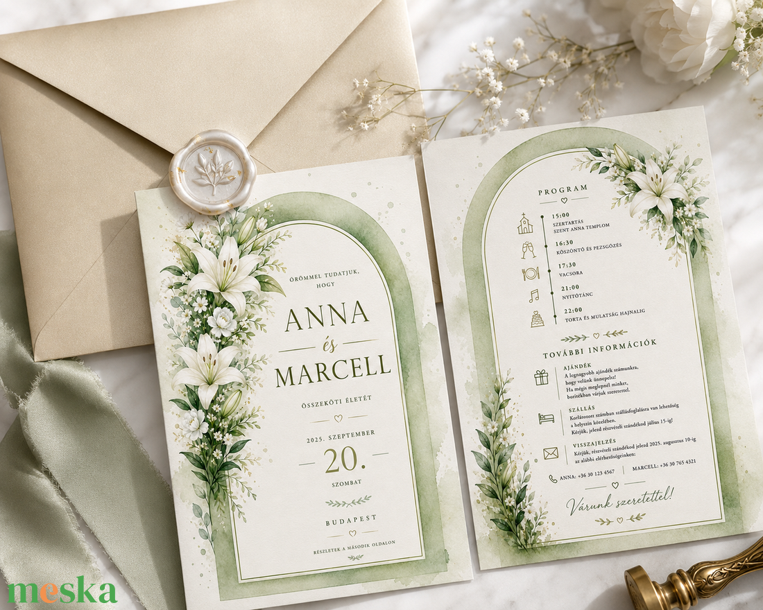 Liliomliget Elegancia Esküvői Meghívó - esküvő - meghívó & kártya - meghívó - Meska.hu