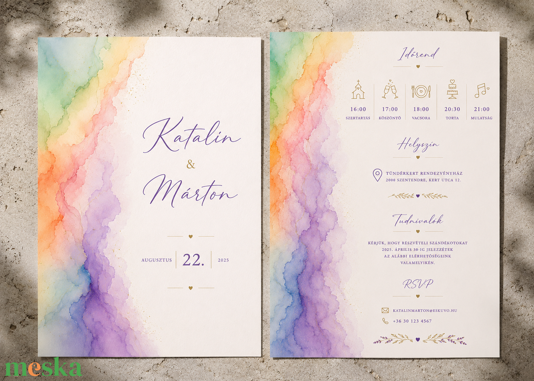 Aurora Pasztell � Akvarell Esküvői Meghívó - esküvő - meghívó & kártya - meghívó - Meska.hu