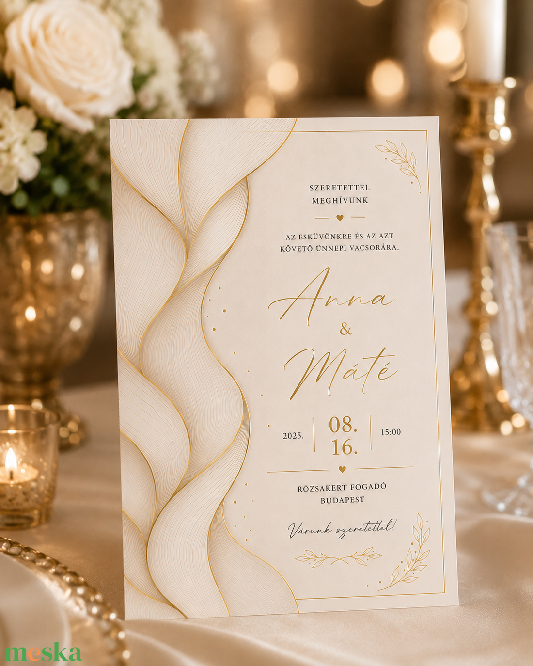 Golden Flow � Elegáns Arany Esküvői Meghívó - esküvő - meghívó & kártya - meghívó - Meska.hu