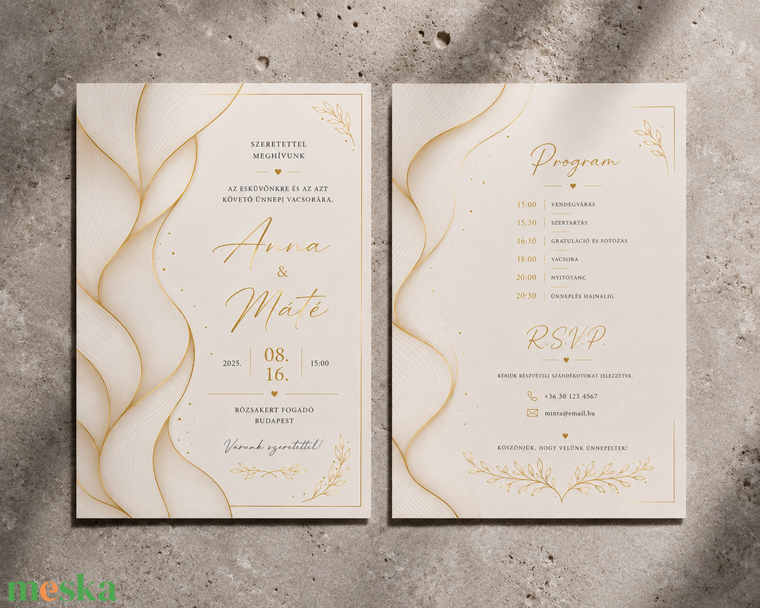 Golden Flow � Elegáns Arany Esküvői Meghívó - esküvő - meghívó & kártya - meghívó - Meska.hu