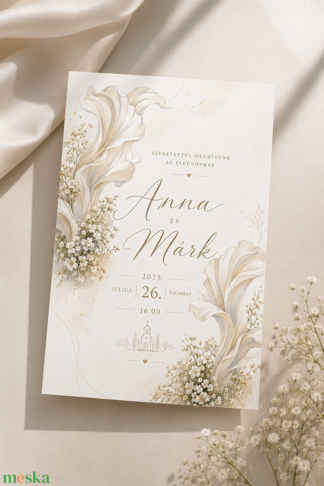 Ivory Elegance � Elegáns virágos esküvői meghívó - esküvő - meghívó & kártya - meghívó - Meska.hu