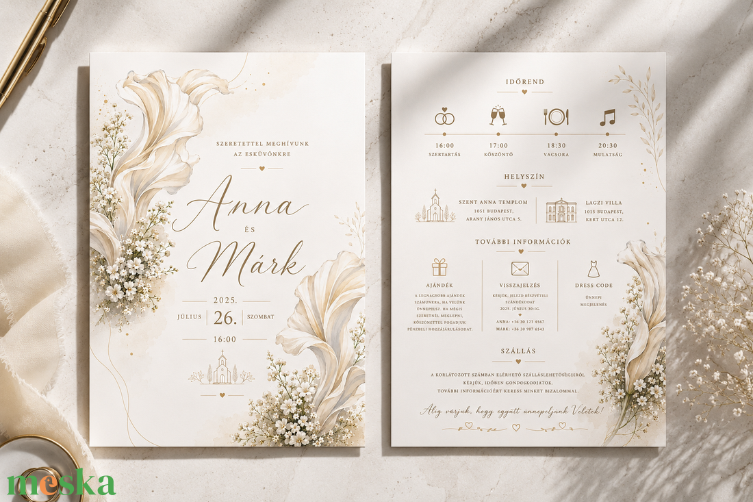 Ivory Elegance � Elegáns virágos esküvői meghívó - esküvő - meghívó & kártya - meghívó - Meska.hu