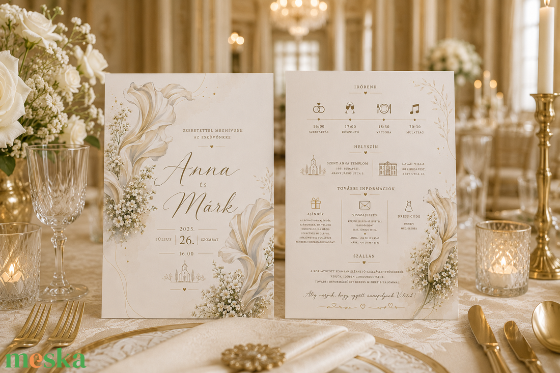 Ivory Elegance � Elegáns virágos esküvői meghívó - esküvő - meghívó & kártya - meghívó - Meska.hu