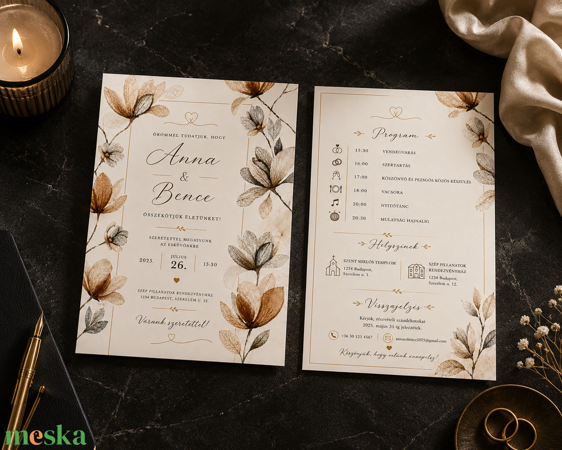 Autumn Blossom � Elegáns bronz virágos esküvői meghívó - esküvő - meghívó & kártya - meghívó - Meska.hu