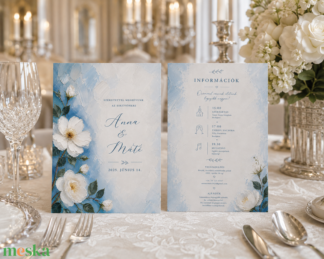 Blue Magnolia � Elegáns kék magnóliás esküvői meghívó - esküvő - meghívó & kártya - meghívó - Meska.hu