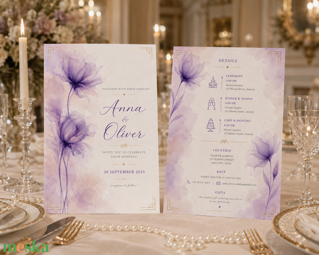 Lavender Grace � Elegáns levendulalila virágos esküvői meghívó - esküvő - meghívó & kártya - meghívó - Meska.hu