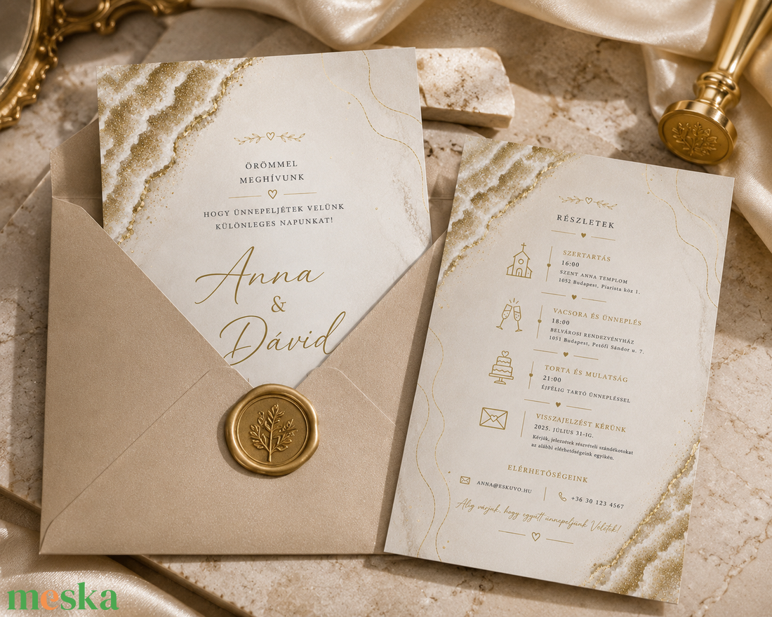 Golden Marble � Elegáns arany márvány esküvői meghívó - esküvő - meghívó & kártya - meghívó - Meska.hu