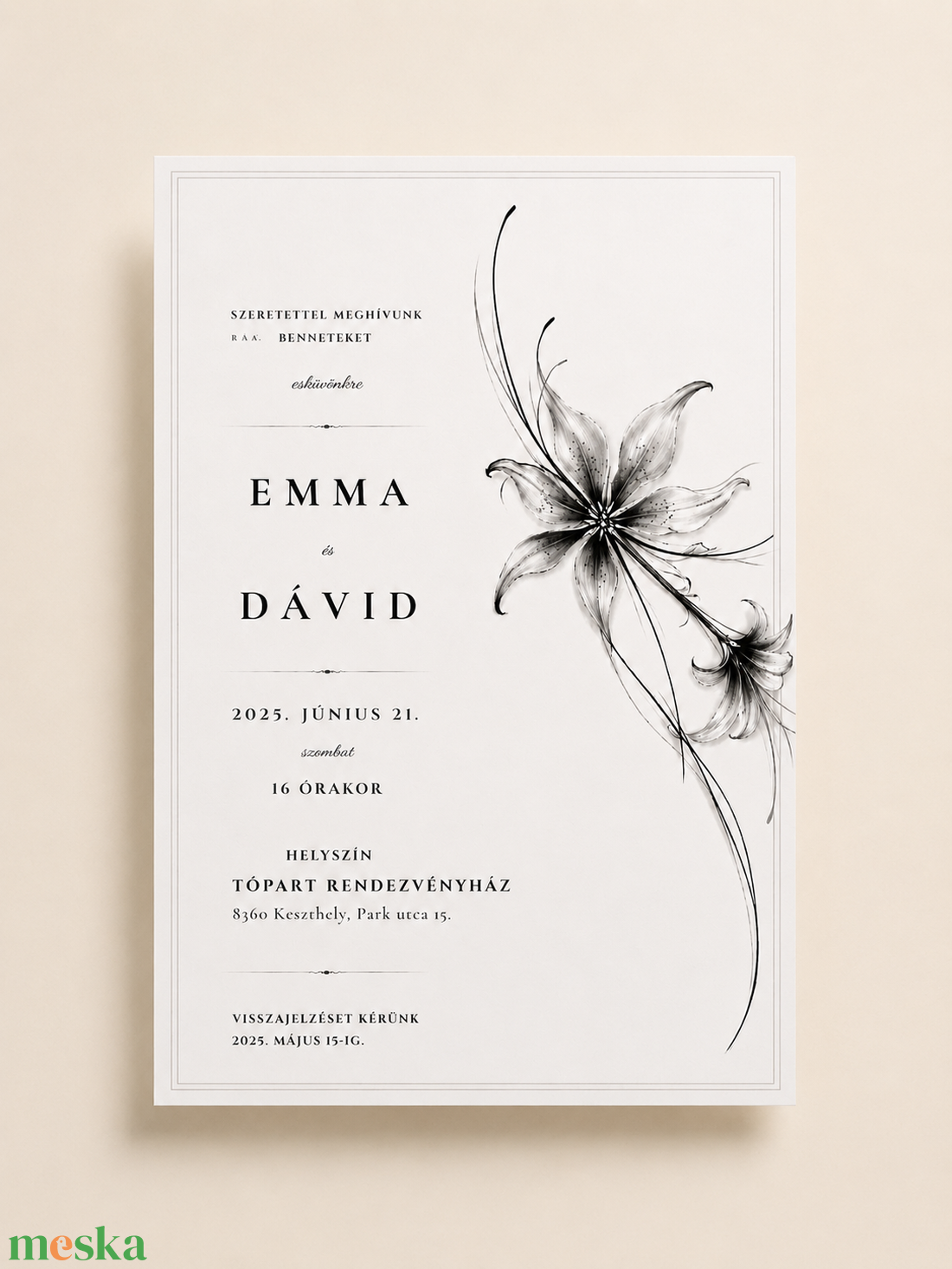 Midnight Lily � Minimalista Liliom Esküvői Meghívó - esküvő - meghívó & kártya - meghívó - Meska.hu