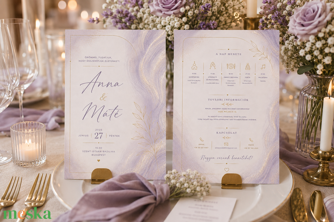 Lavender Glow � Levendula-Arany Elegáns Esküvői Meghívó - esküvő - meghívó & kártya - meghívó - Meska.hu