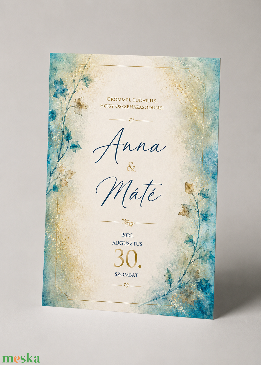 Azure Blossom � Kék Akvarell Virágos Esküvői Meghívó - esküvő - meghívó & kártya - meghívó - Meska.hu