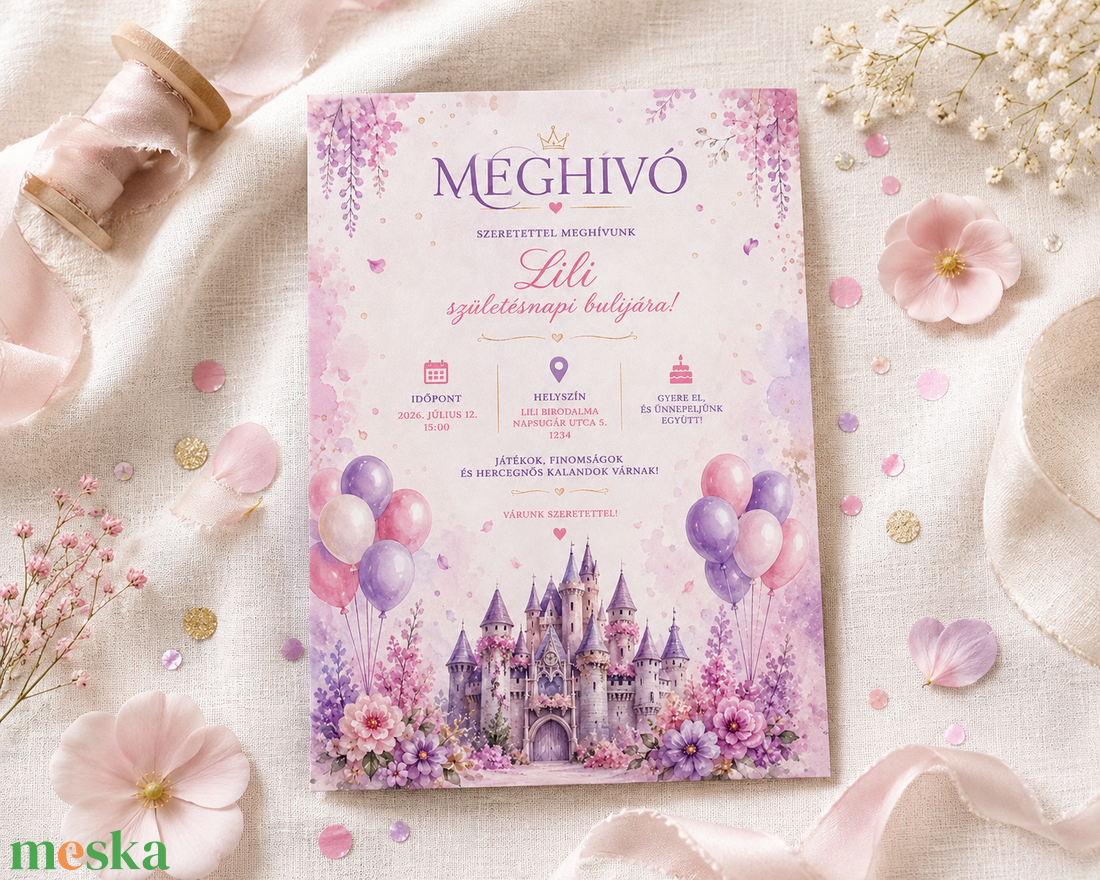 Tündérkastély � Hercegnős születésnapi meghívó - otthon & életmód - papír, írószer - meghívó - születésnapi meghívó - Meska.hu