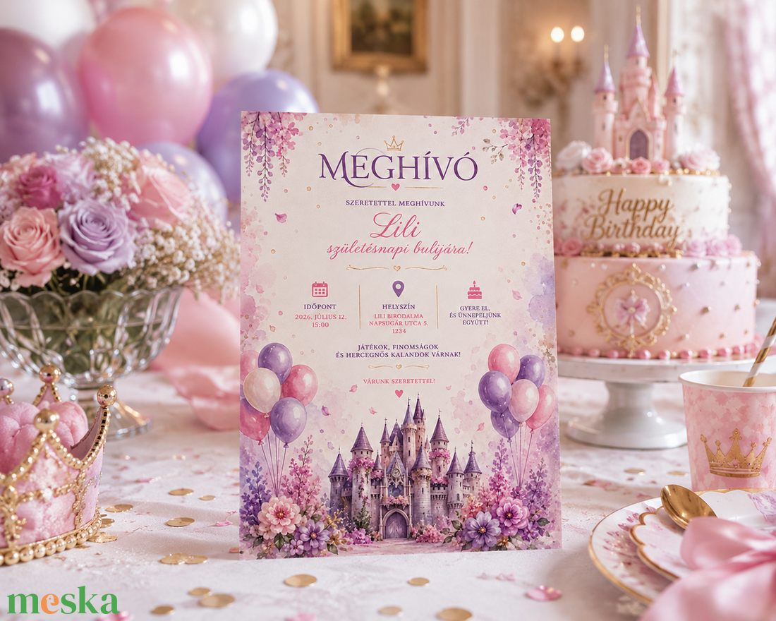 Tündérkastély � Hercegnős születésnapi meghívó - otthon & életmód - papír, írószer - meghívó - születésnapi meghívó - Meska.hu