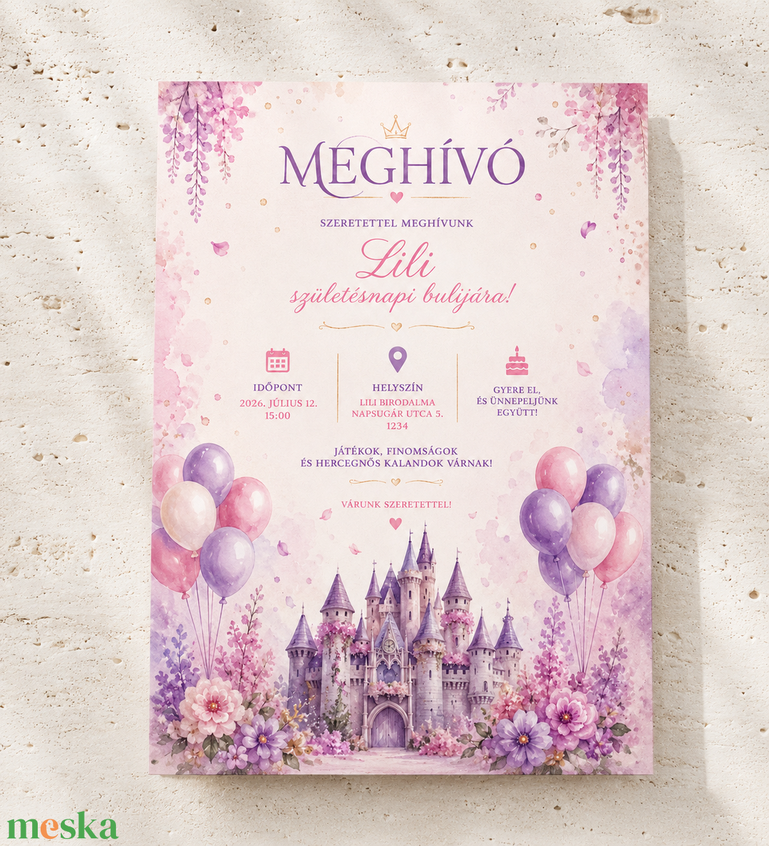 Tündérkastély � Hercegnős születésnapi meghívó - otthon & életmód - papír, írószer - meghívó - születésnapi meghívó - Meska.hu