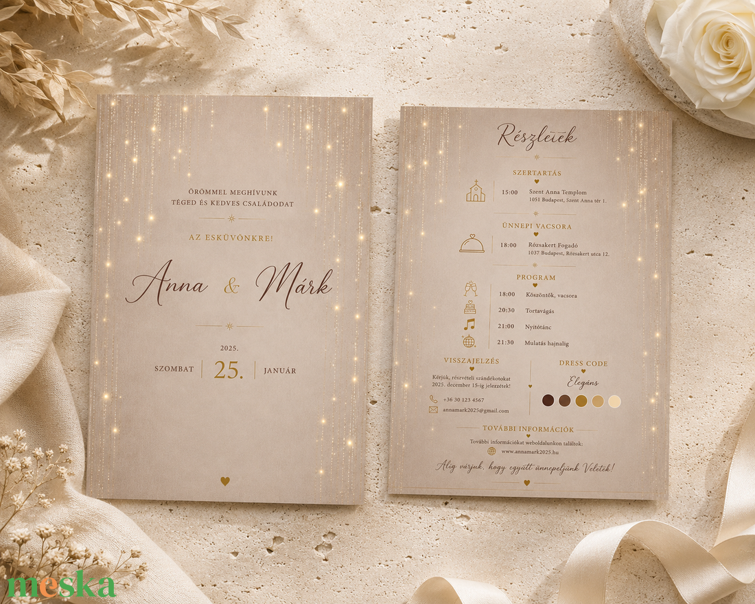 Champagne Lights - esküvő - meghívó & kártya - meghívó - Meska.hu