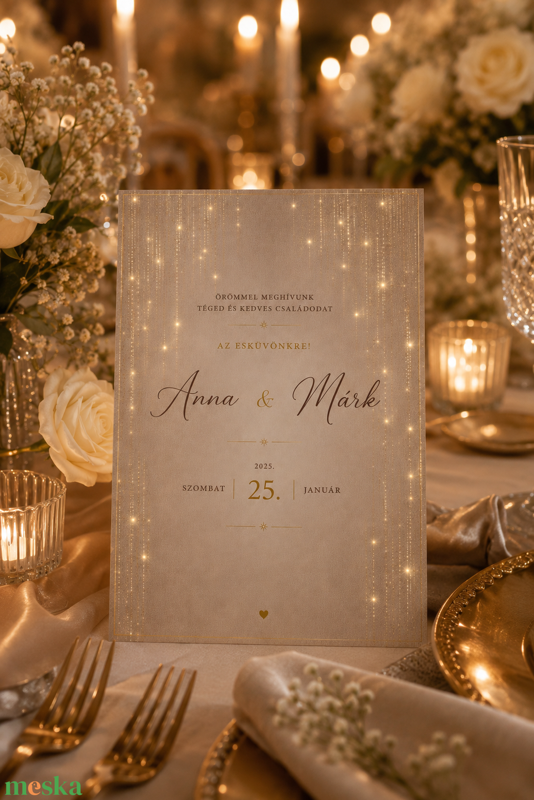 Champagne Lights - esküvő - meghívó & kártya - meghívó - Meska.hu