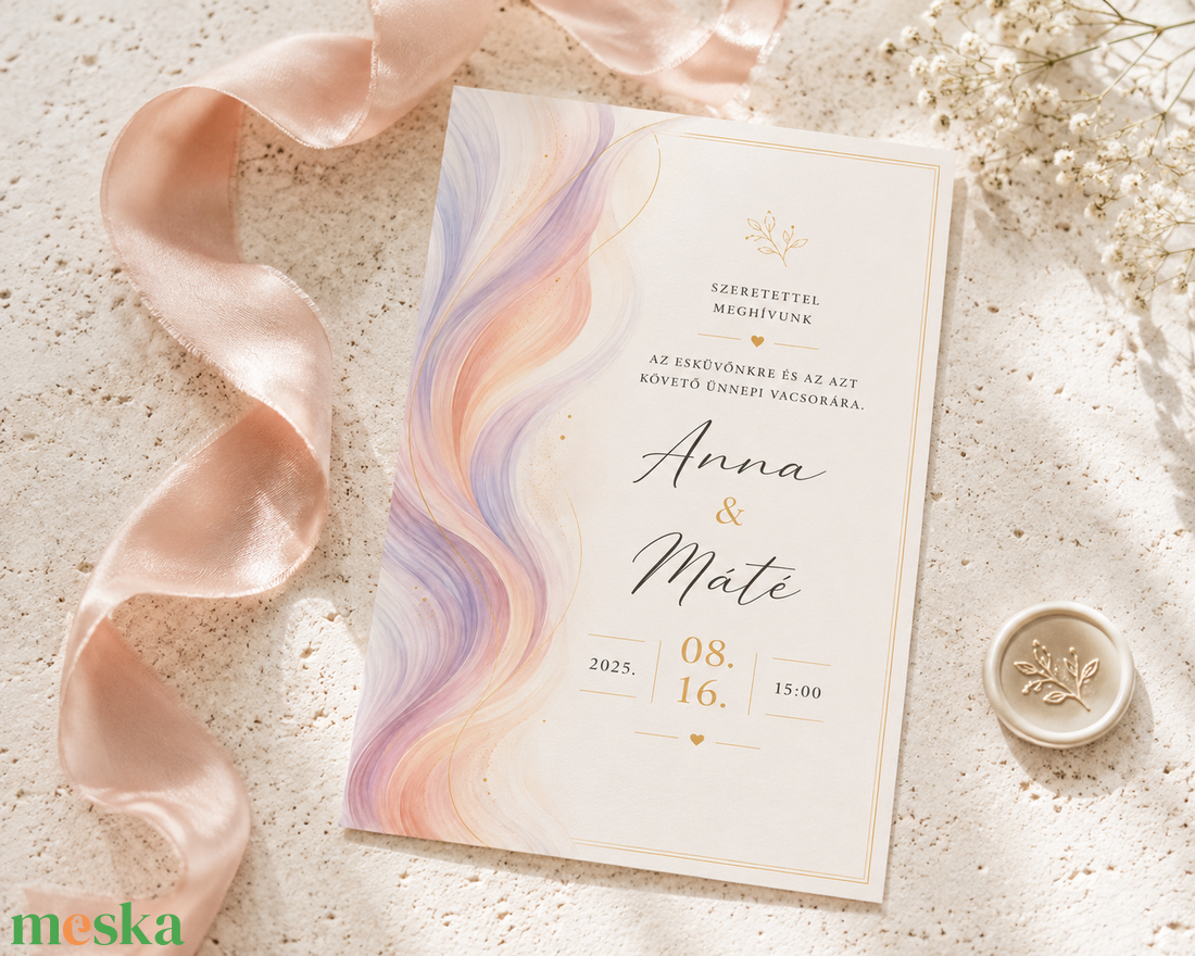 Aurora Blush � Pasztell akvarell esküvői meghívó  - esküvő - meghívó & kártya - meghívó - Meska.hu