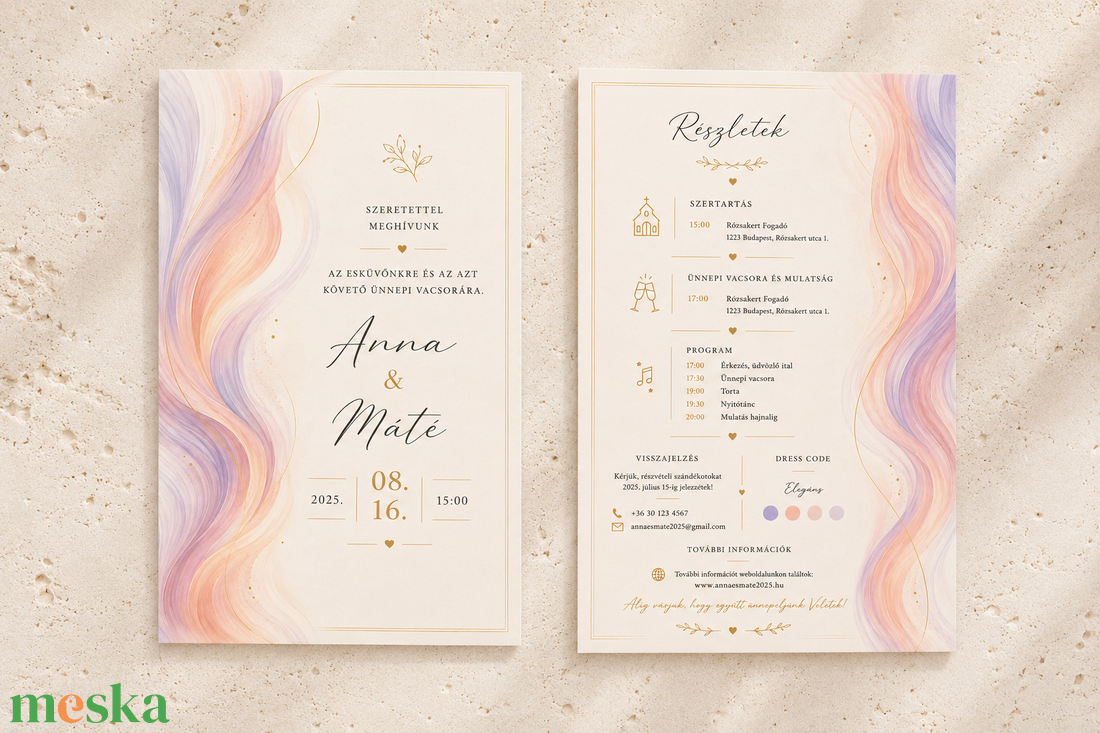 Aurora Blush � Pasztell akvarell esküvői meghívó  - esküvő - meghívó & kártya - meghívó - Meska.hu