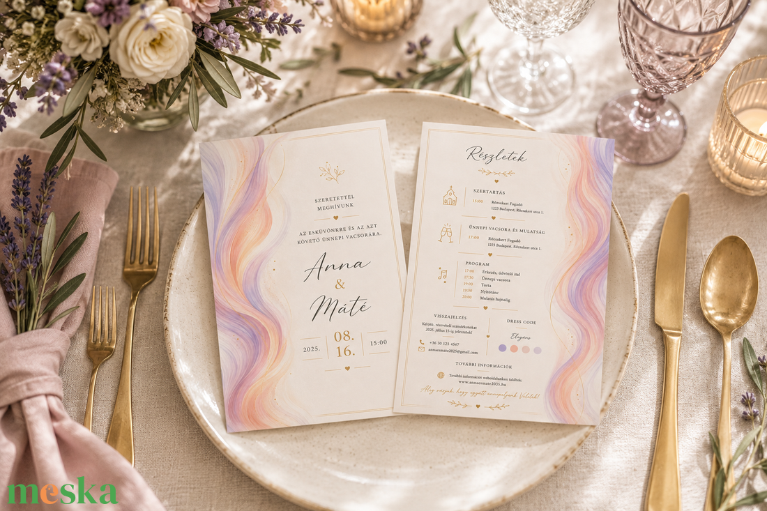 Aurora Blush � Pasztell akvarell esküvői meghívó  - esküvő - meghívó & kártya - meghívó - Meska.hu