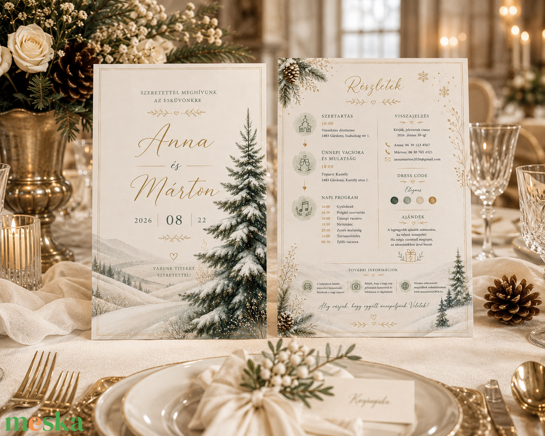 Winter Evergreen � Téli fenyőerdei esküvői meghívó - esküvő - meghívó & kártya - meghívó - Meska.hu