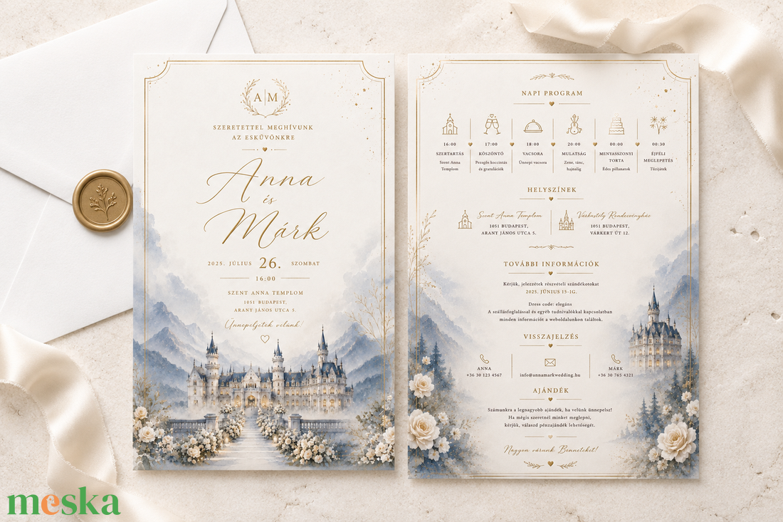 Mesebeli Esküvő � Kézzel Festett Kastély Esküvői Meghívó  - esküvő - meghívó & kártya - meghívó - Meska.hu