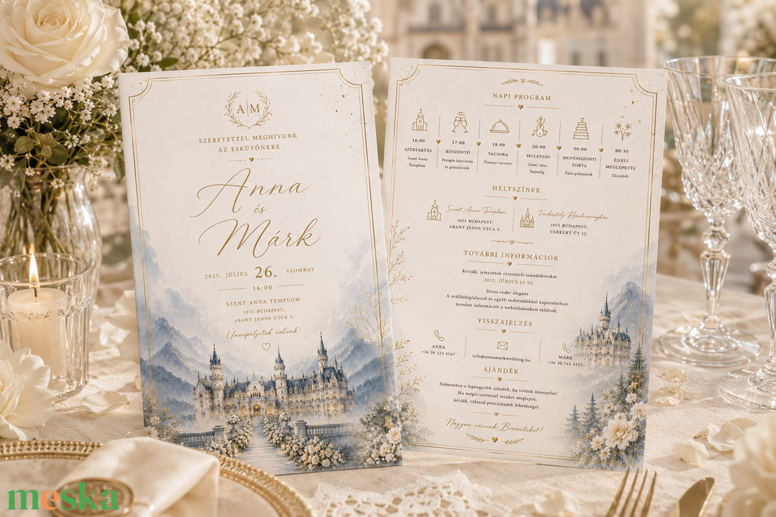 Mesebeli Esküvő � Kézzel Festett Kastély Esküvői Meghívó  - esküvő - meghívó & kártya - meghívó - Meska.hu