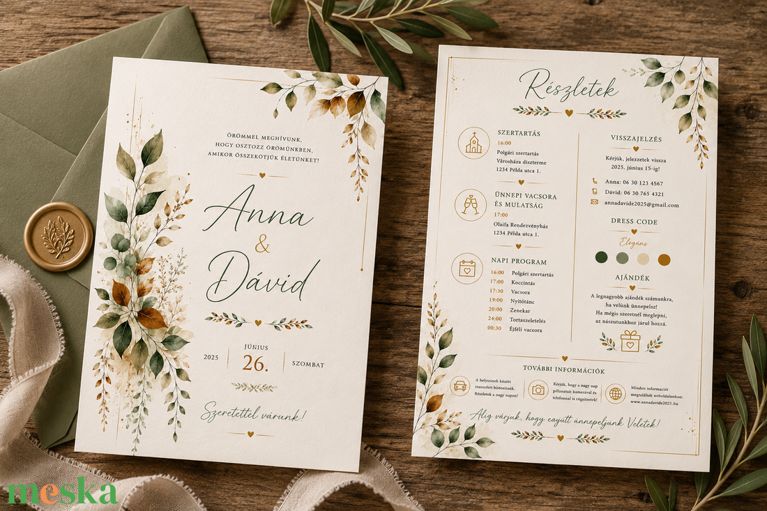 Őszi Harmónia� Elegáns Akvarell Esküvői Meghívó - esküvő - meghívó & kártya - meghívó - Meska.hu