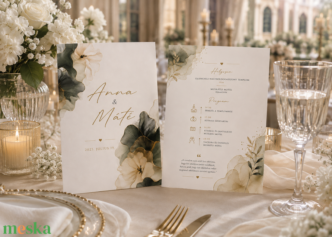 Finom Elegancia� Akvarell Esküvői Meghívó - esküvő - meghívó & kártya - meghívó - Meska.hu
