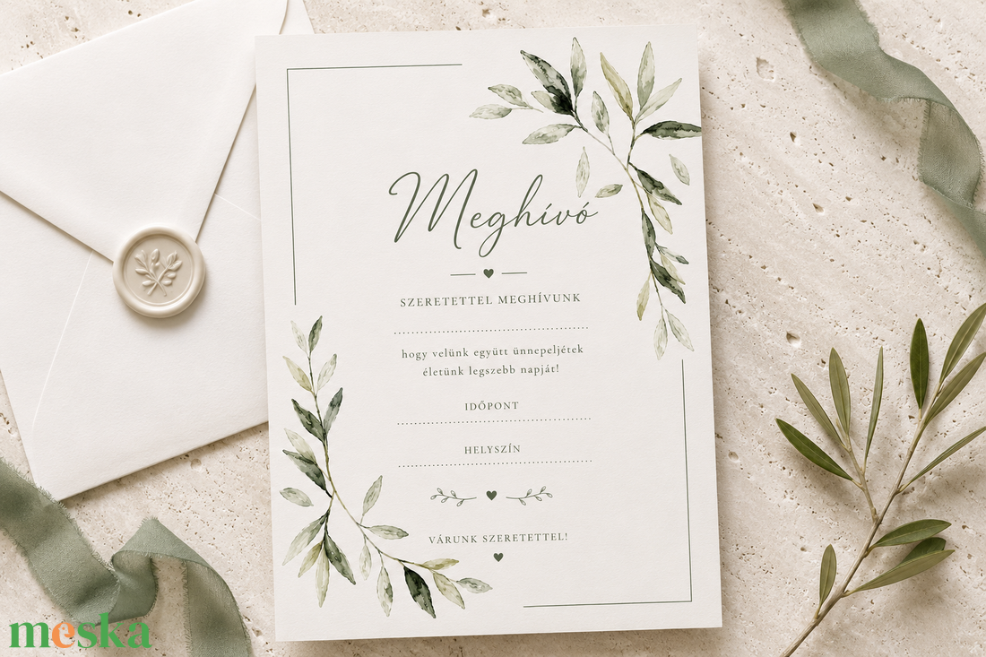 Olívalomb � Elegáns Akvarell Esküvői Meghívó - esküvő - meghívó & kártya - meghívó - Meska.hu