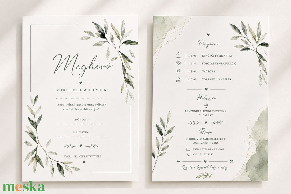 Olívalomb � Elegáns Akvarell Esküvői Meghívó - esküvő - meghívó & kártya - meghívó - Meska.hu