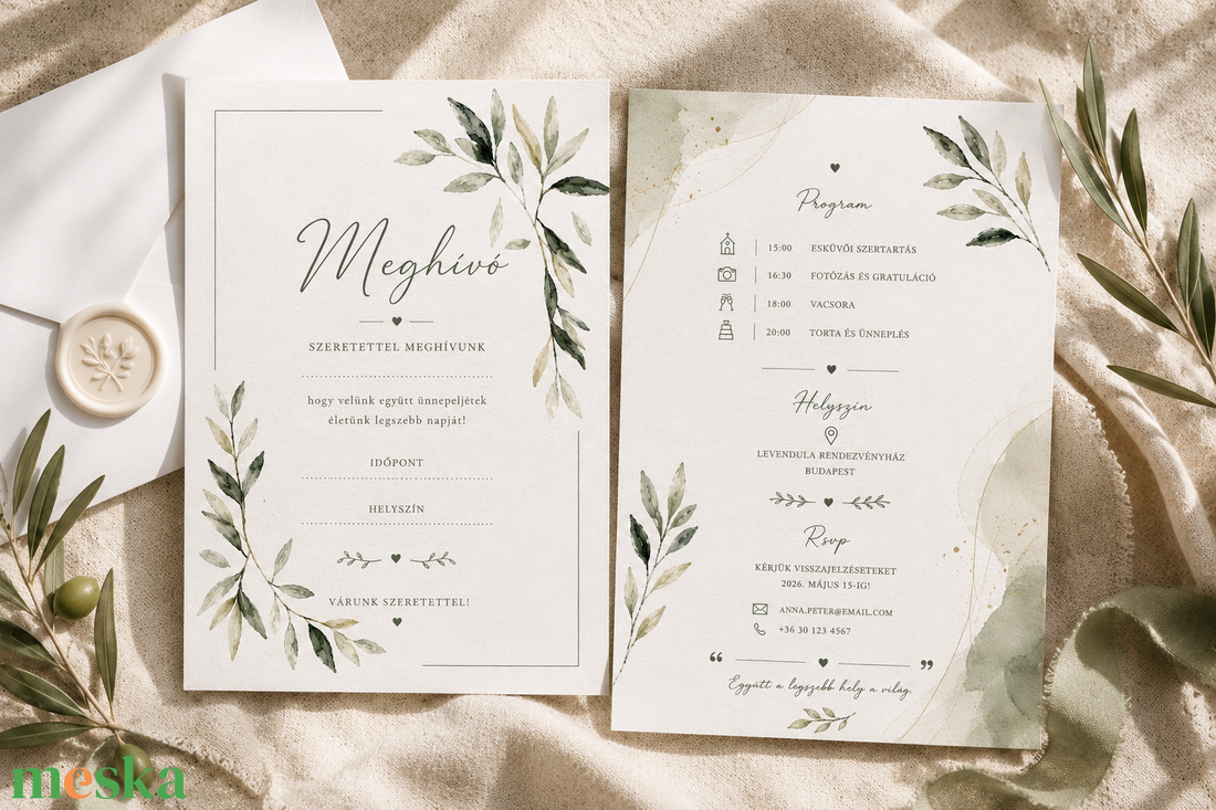 Olívalomb � Elegáns Akvarell Esküvői Meghívó - esküvő - meghívó & kártya - meghívó - Meska.hu