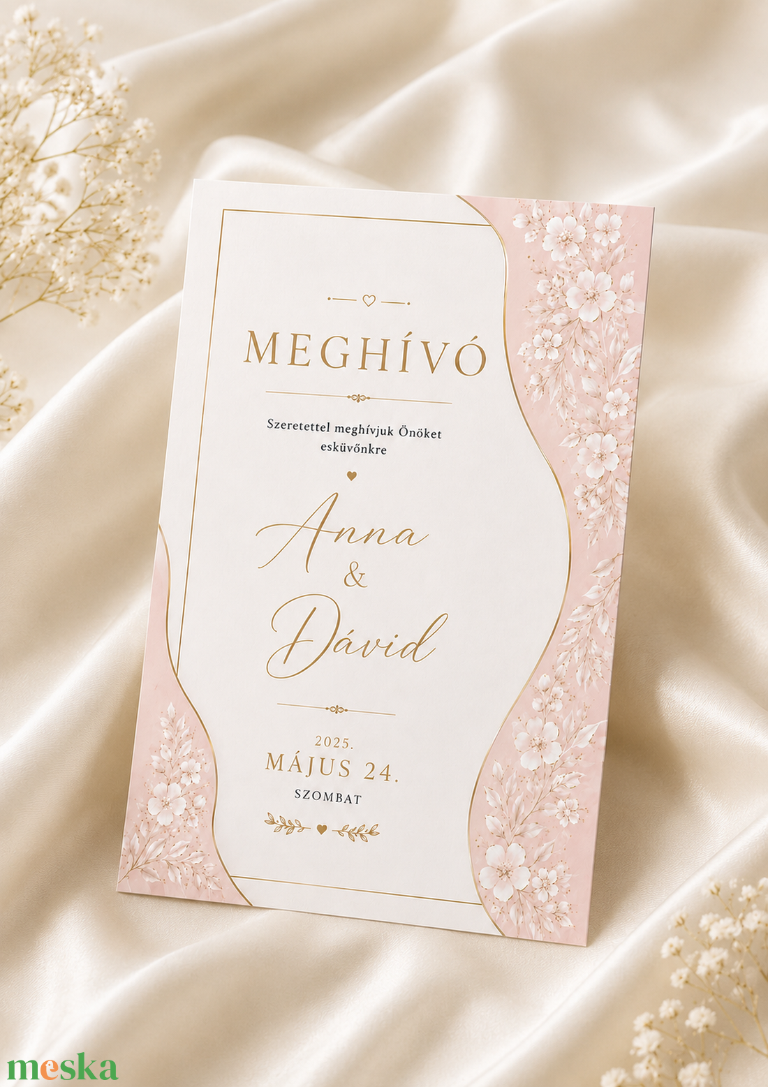 Púdervirág-Elegáns kétoldalas esküvői meghívó - esküvő - meghívó & kártya - meghívó - Meska.hu