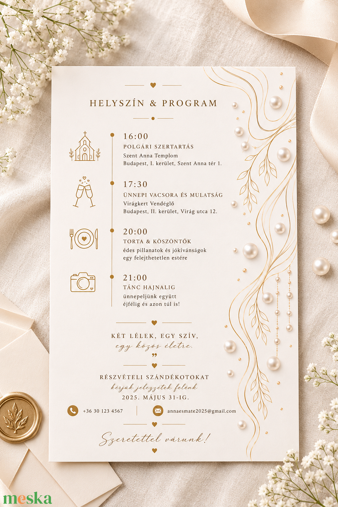 Gyöngyfény Elegancia  - esküvő - meghívó & kártya - meghívó - Meska.hu