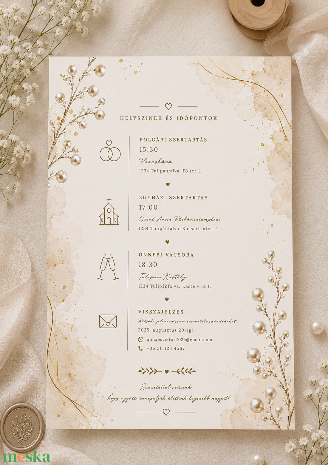 Gyöngy Elegancia � Prémium esküvői meghívó - esküvő - meghívó & kártya - meghívó - Meska.hu