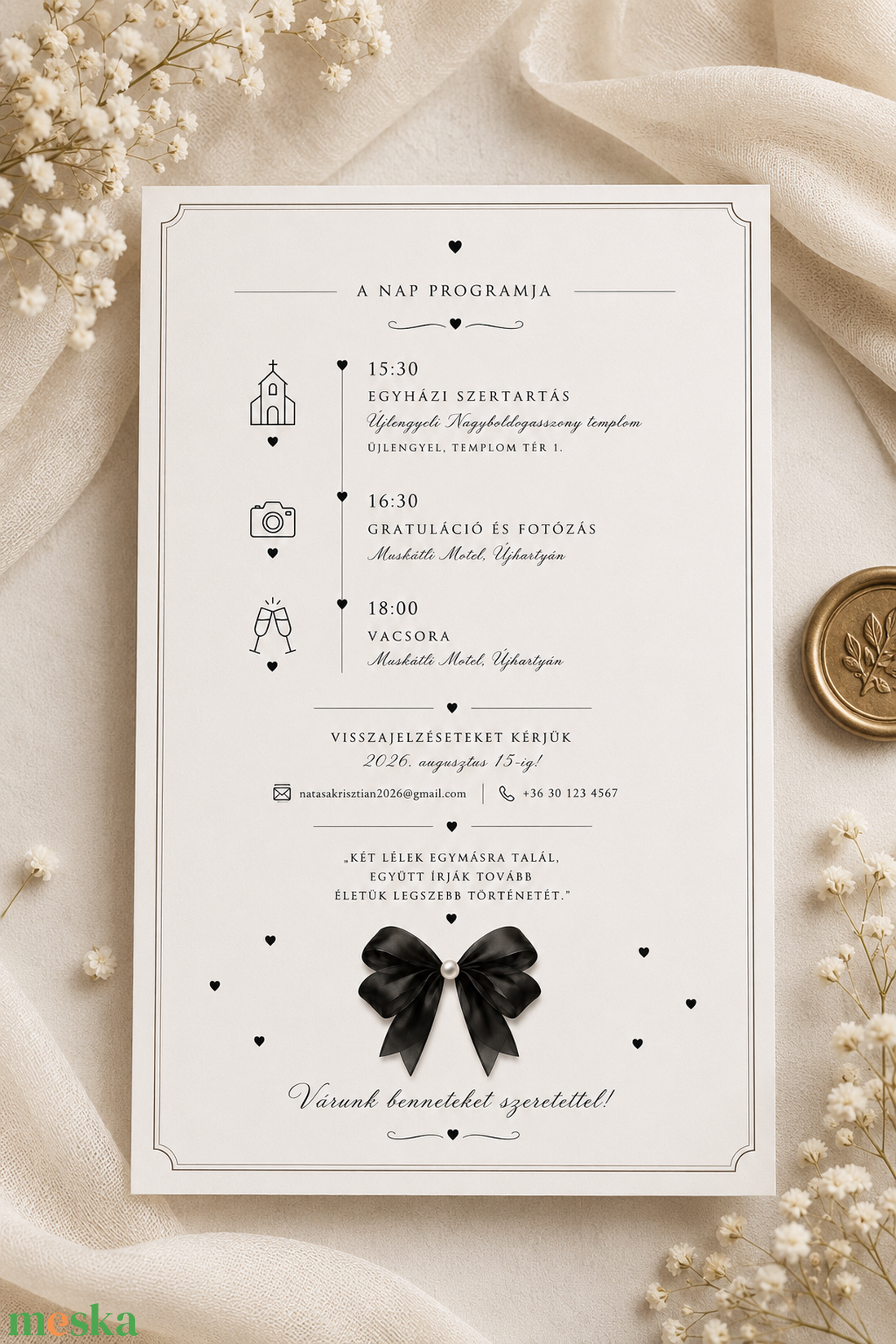 Noir Pearl � Elegáns Masnis Esküvői Meghívó - esküvő - meghívó & kártya - meghívó - Meska.hu