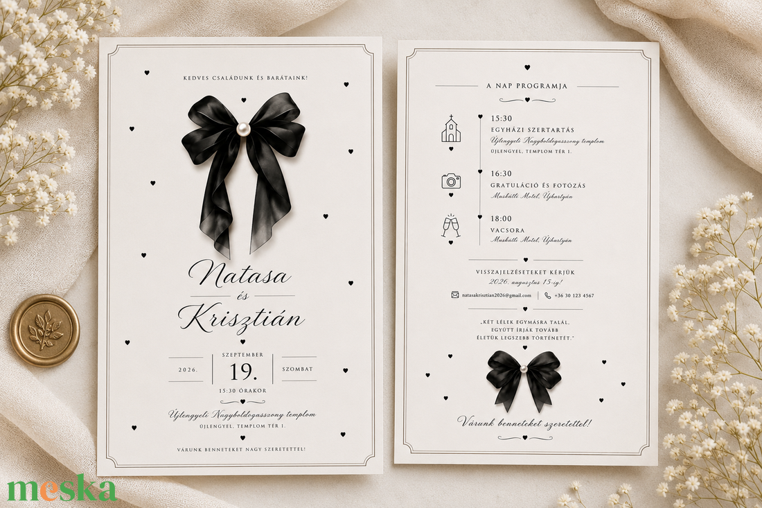 Noir Pearl � Elegáns Masnis Esküvői Meghívó - esküvő - meghívó & kártya - meghívó - Meska.hu