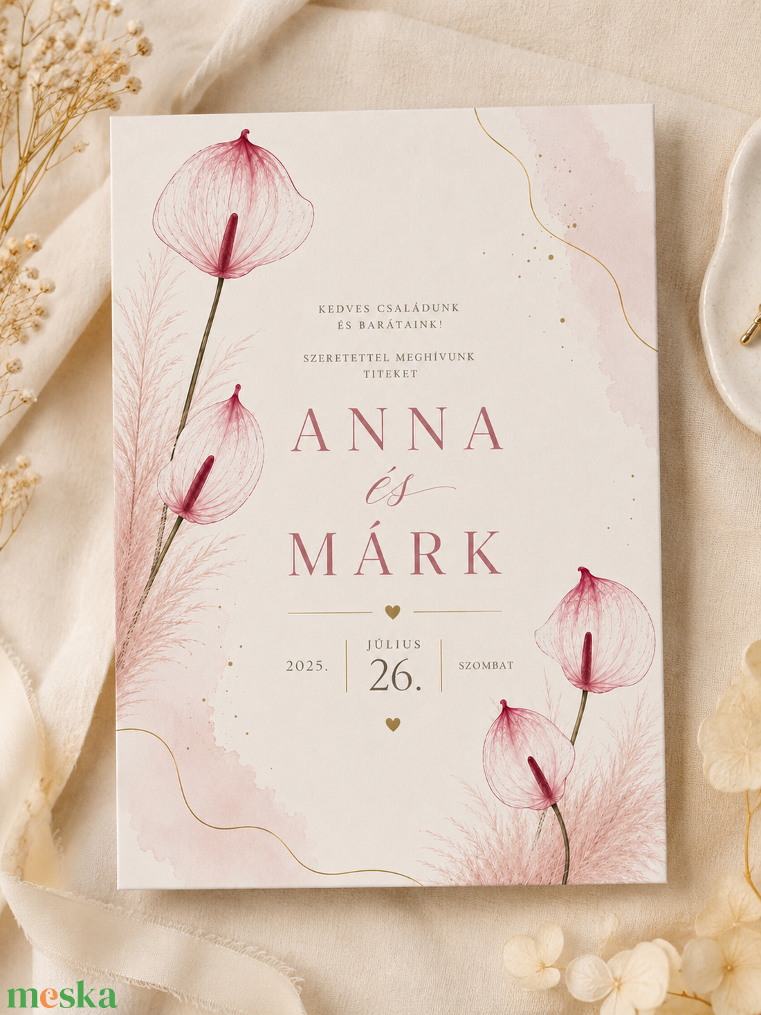 Blush Anthurium � Romantikus Flamingóvirág Esküvői Meghívó - esküvő - meghívó & kártya - meghívó - Meska.hu