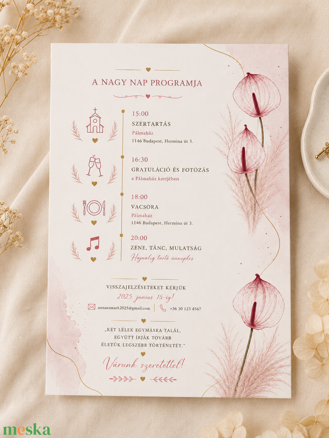 Blush Anthurium � Romantikus Flamingóvirág Esküvői Meghívó - esküvő - meghívó & kártya - meghívó - Meska.hu